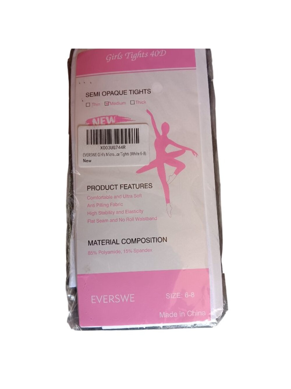 Semi Opaque Tights 40D Size 6-8 NEW Everswe Girls White